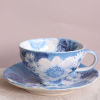 Seto Ware Flower Coffee Cup With Saucer