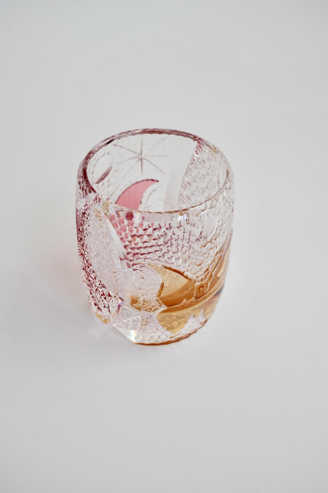 Edo Kiriko Whisky Glass Rock Glass "Butterfly" Yellow/Red by Junichi Nabetani, Master of traditional crafts