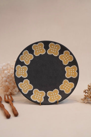 Kei Mitsumochi ミツ持啓 Yellow Flower Rim Large Round Plate  KM35