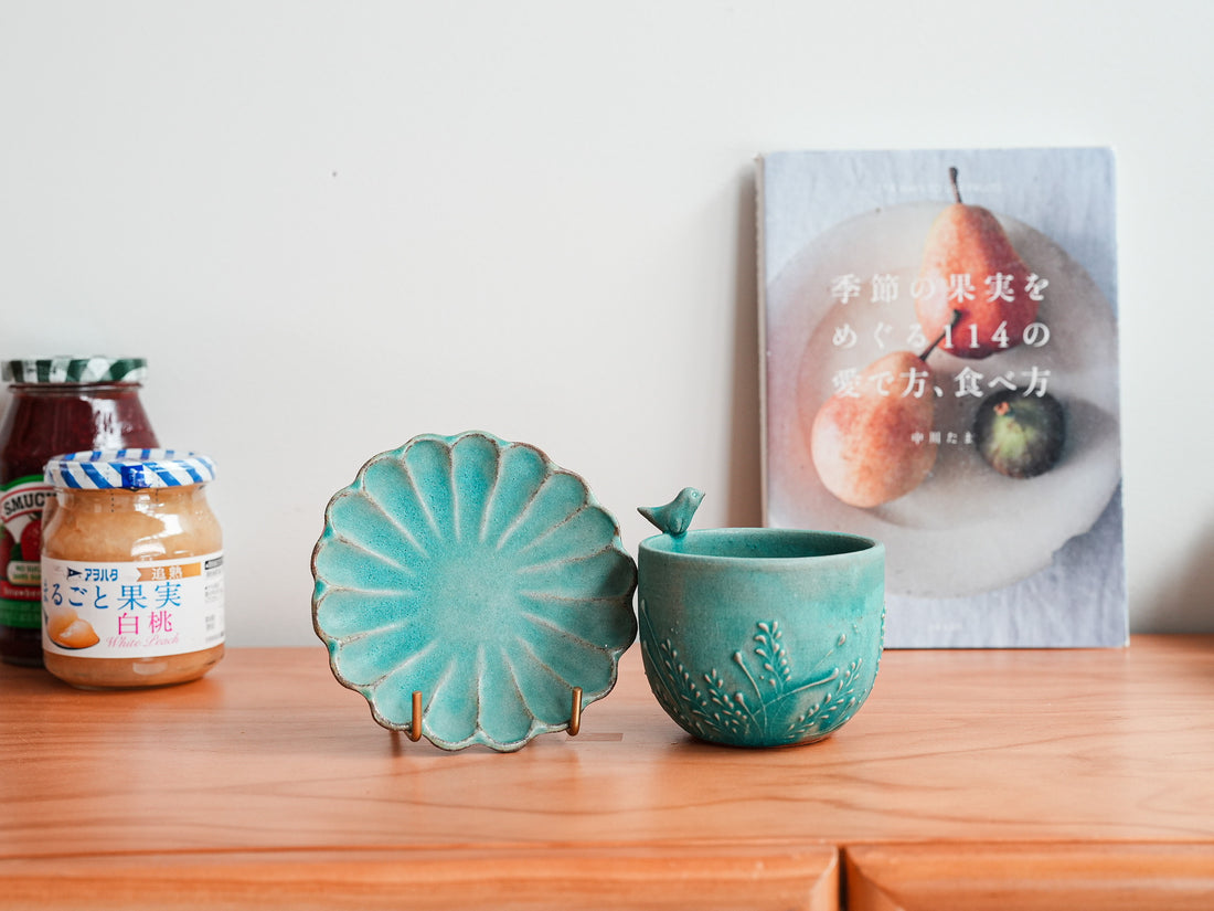 Satomi Motohashi 本橋里美 Bird Mug and Saucer - Blue SM15