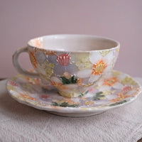 Seto Ware Flower Coffee Cup With Saucer