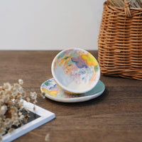 Seto Ware Flower Tea cup with Saucer - Green & Yellow