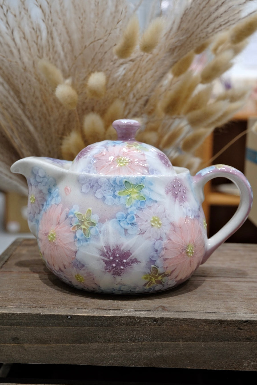 Seto Ware Flower Teapot and Tea cup with Saucer