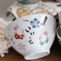 夕立窯 Fully Handmade Ramen Bowl - Large Sakura & Rabbit