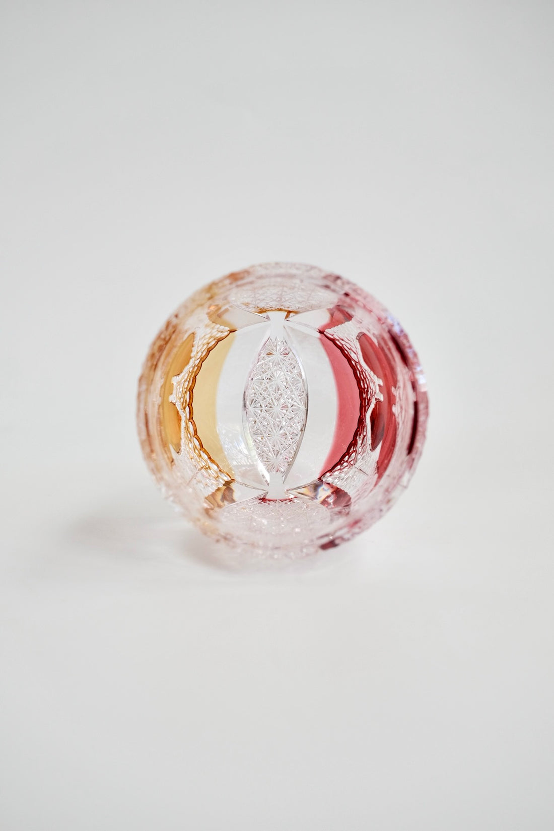 Edo Kiriko Whisky Glass Rock Glass "Butterfly" Yellow/Red by Junichi Nabetani, Master of traditional crafts