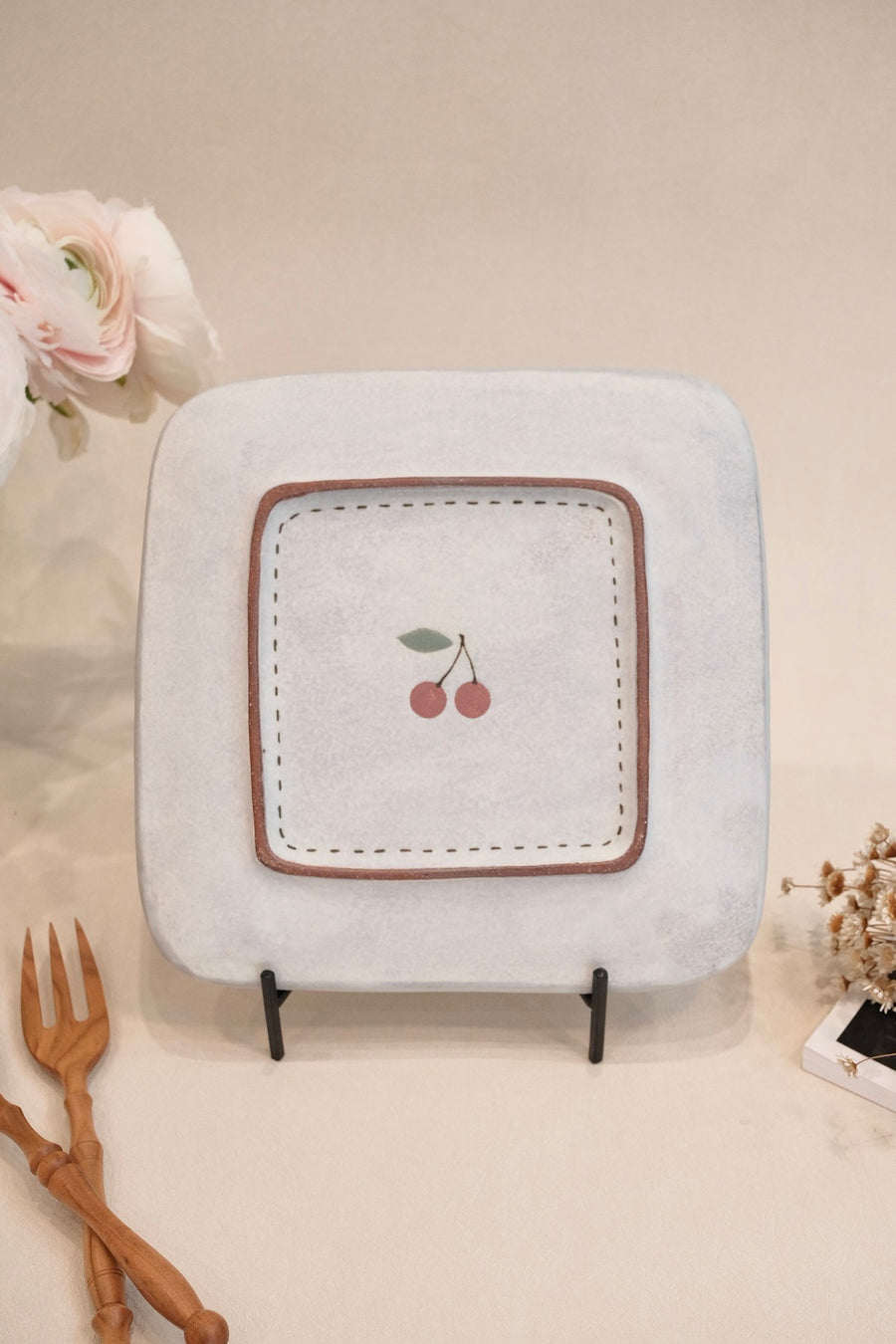 Kei Mitsumochi ミツ持啓 Square Plate - Checked Pattern Mix Cherry KM17