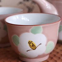 Arita Ware Hasami-Yaki Hand-Painted Pink Camellia Glaze Tea Set (1 Teapot + 2 Teacups)