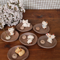 Japanese Clay Animals Incense Holder - Cat Collection
