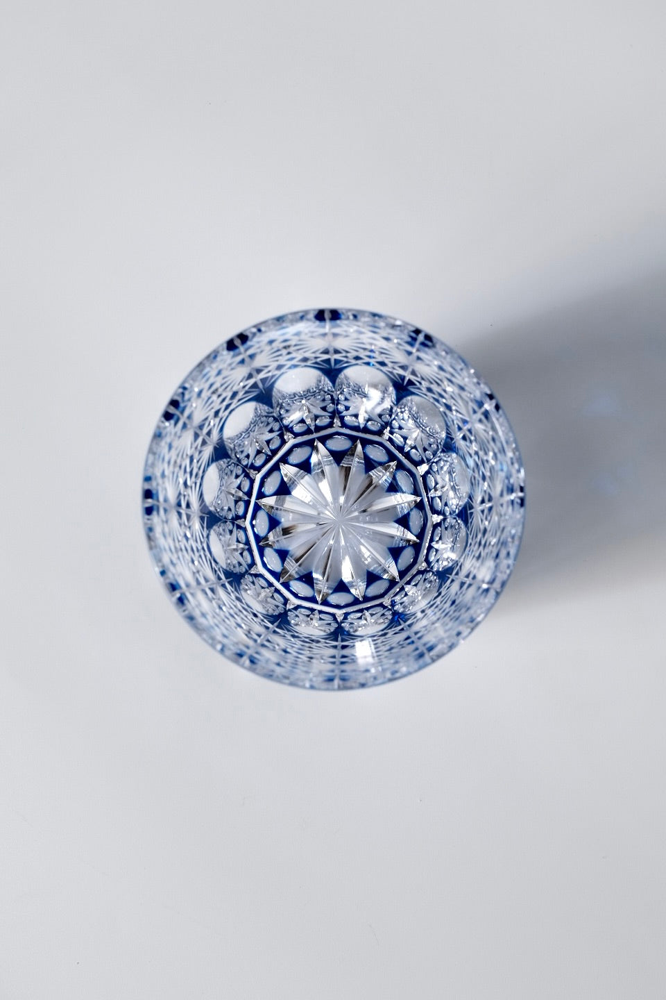 Edo Kiriko Whisky Glass Rock Glass "Large Chrysanthemum" Blue by Junichi Nabetani, Master of traditional crafts