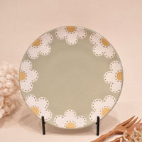 Kei Mitsumochi ミツ持啓 Round Plate - Green Flower KM08