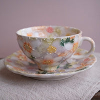 Seto Ware Flower Coffee Cup With Saucer