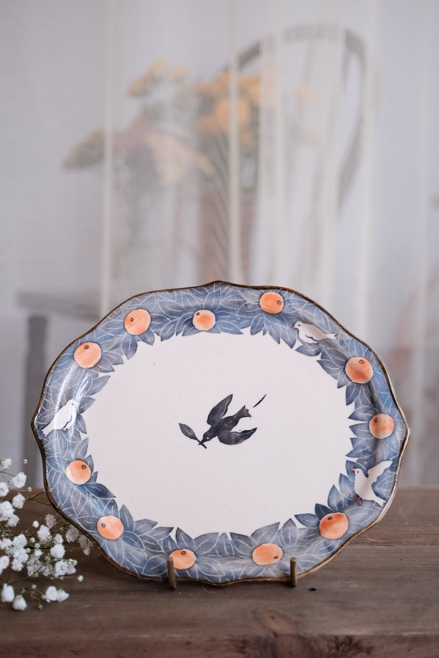 Nakagaki Tomoko Water Color Hand Painted Flower Shaped Plate - KP10 #1