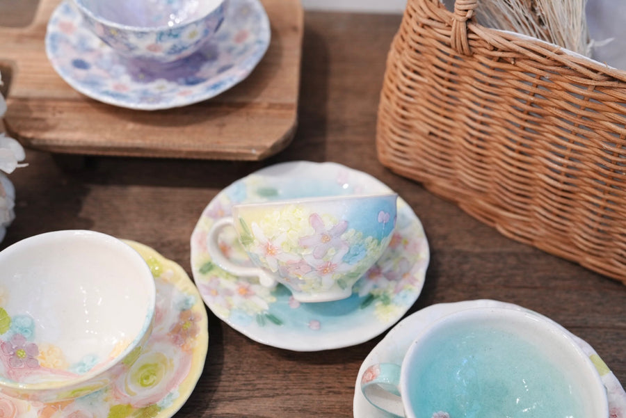 Seto Ware Flower Coffee Cup With Saucer