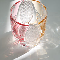Edo Kiriko Whisky Glass Rock Glass "Flower" Yellow/Red by Junichi Nabetani, Master of traditional crafts
