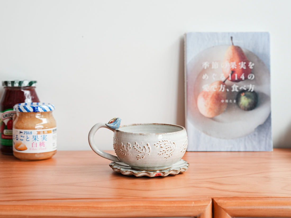 Satomi Motohashi 本橋里美 Bird and Flower Mug and Saucer SM18