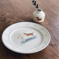 Buncho Pottery 7寸/St. Bernard and flower pasta dish