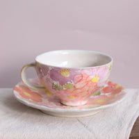 Seto Ware Flower Coffee Cup With Saucer