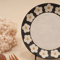 Kei Mitsumochi ミツ持啓 Floral Black Rim Round Plate - 21.5cm Large KM32