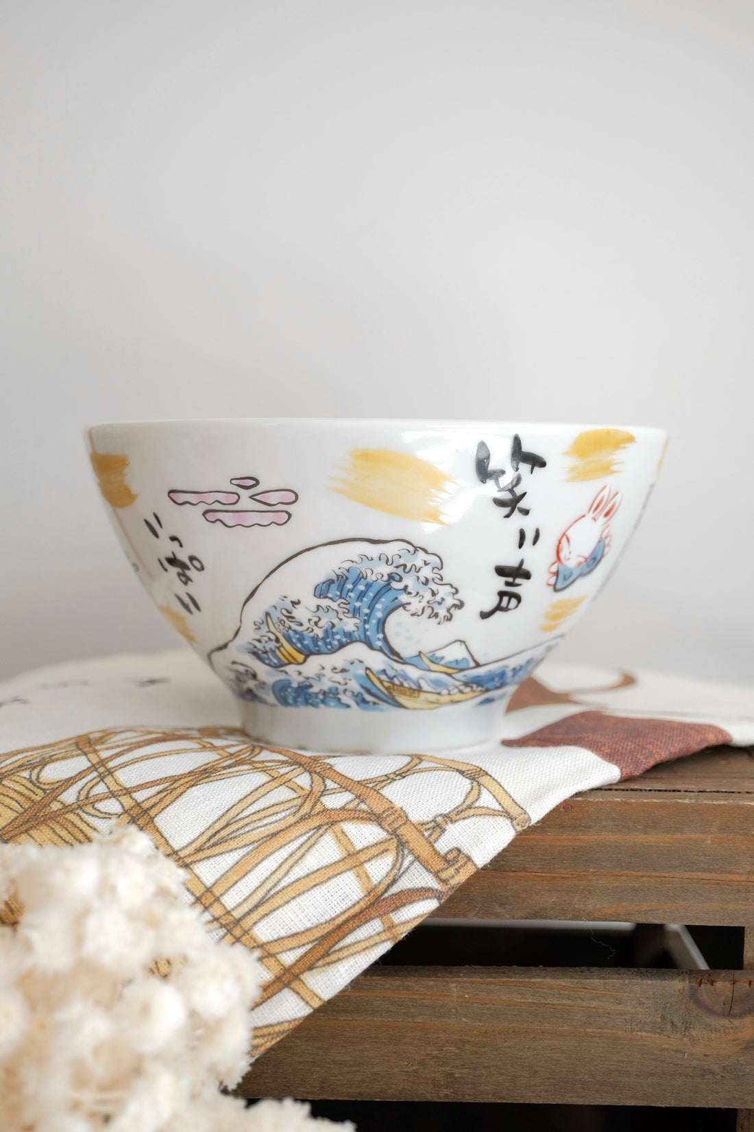 夕立窯 Fully Handmade Ramen Bowl - Mt. Fuji & Great Wave off Kanagawa