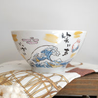 夕立窯 Fully Handmade Ramen Bowl - Mt. Fuji & Great Wave off Kanagawa