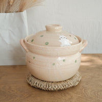 Donabe Banko Ware Double Lids Pink Bunny Clay Pot 2.2L