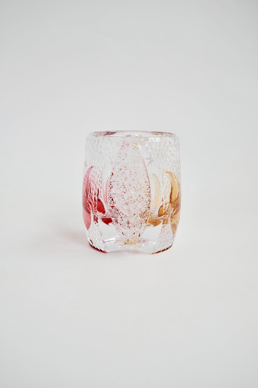 Edo Kiriko Whisky Glass Rock Glass "Butterfly" Yellow/Red by Junichi Nabetani, Master of traditional crafts