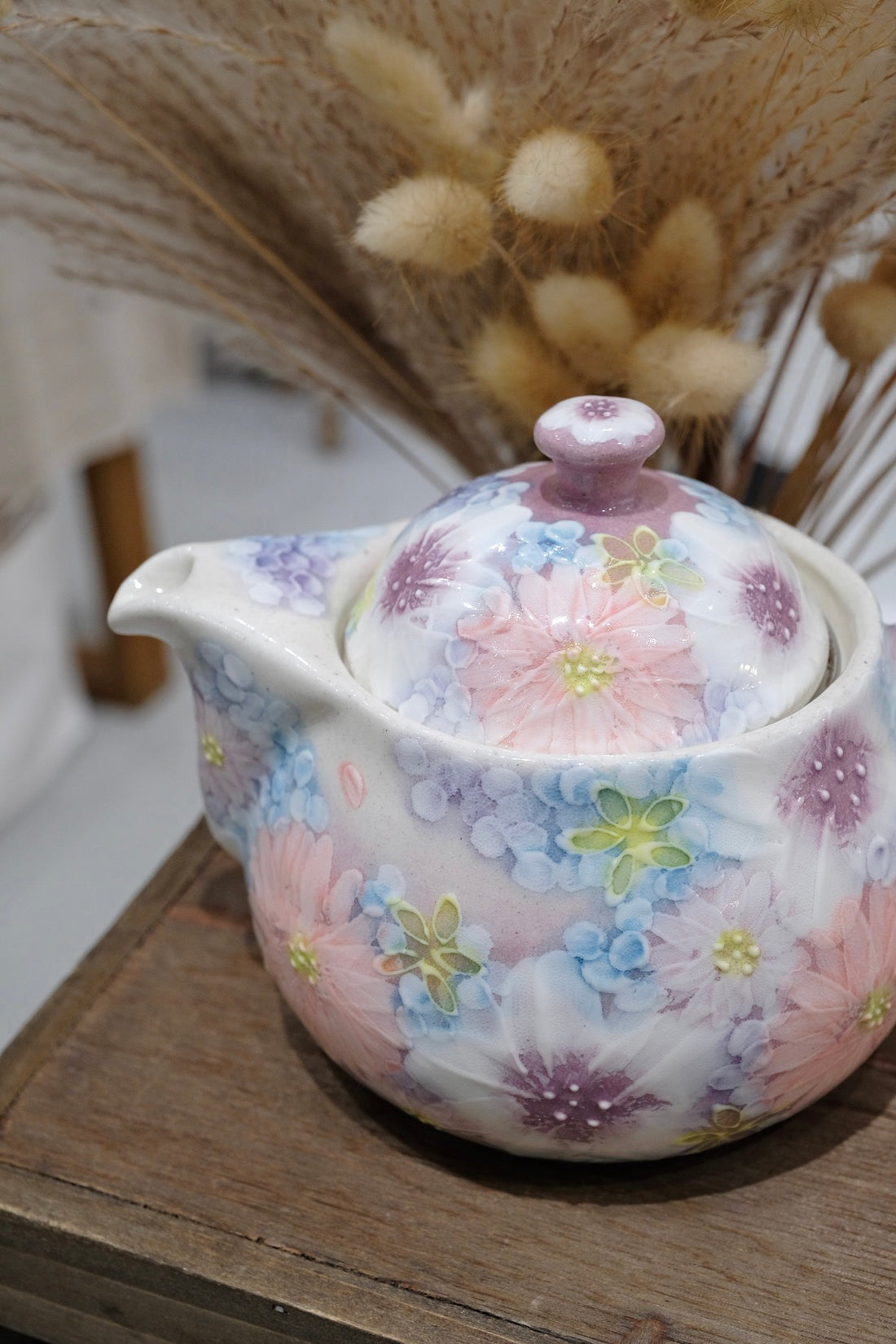 Seto Ware Flower Teapot and Tea cup with Saucer