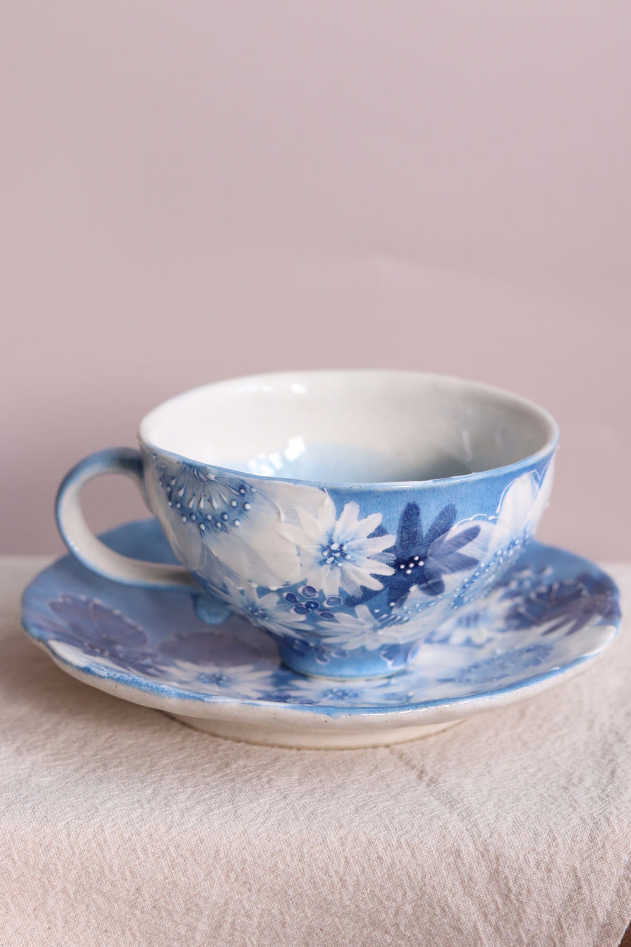 Seto Ware Flower Coffee Cup With Saucer