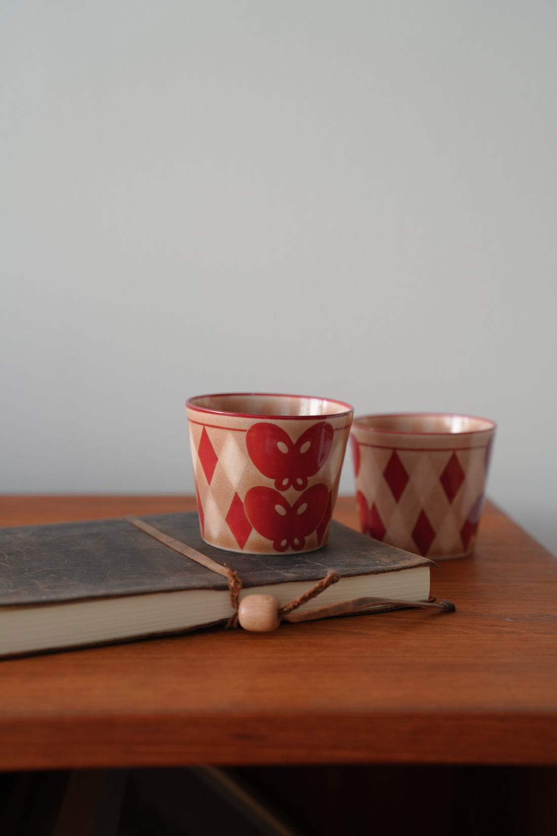 SiShuang Red Checked  with Butterfly Coffee Cup