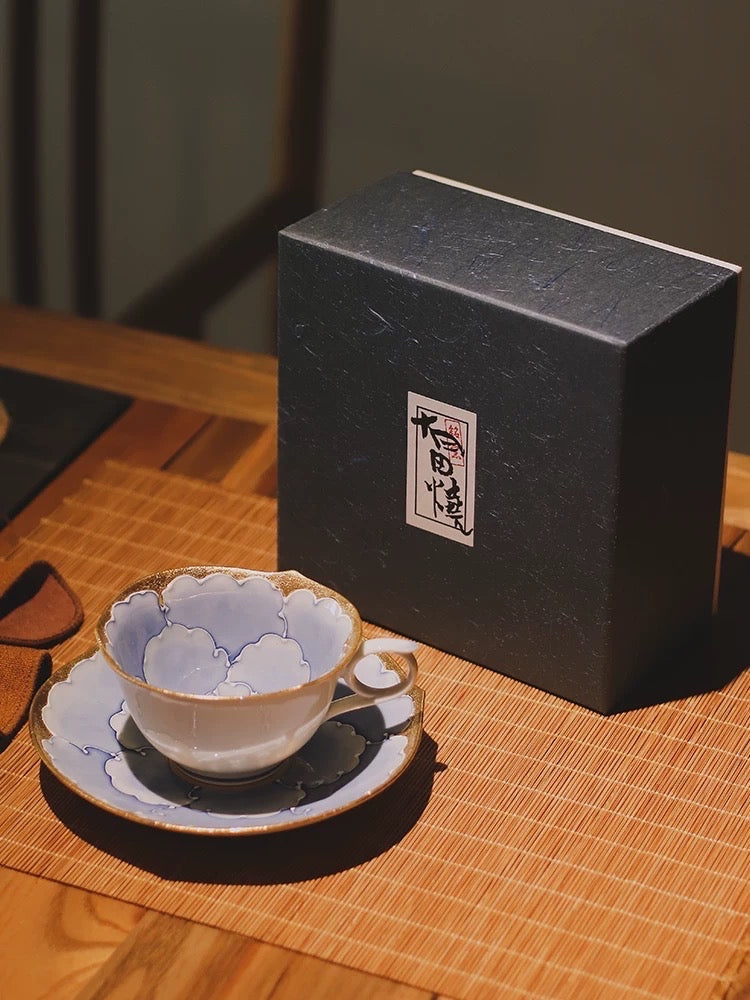 Arita Ware Peony Coffee Tea Cup with Saucer - Gift Set
