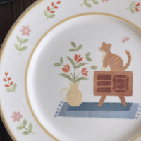 Buncho Pottery 7寸/cat and flower pasta plate