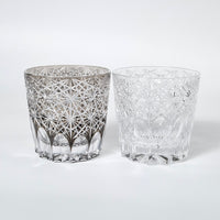 Edo Kiriko Whisky Glass Rock Glass "Large Chrysanthemum" White by Junichi Nabetani, Master of traditional crafts