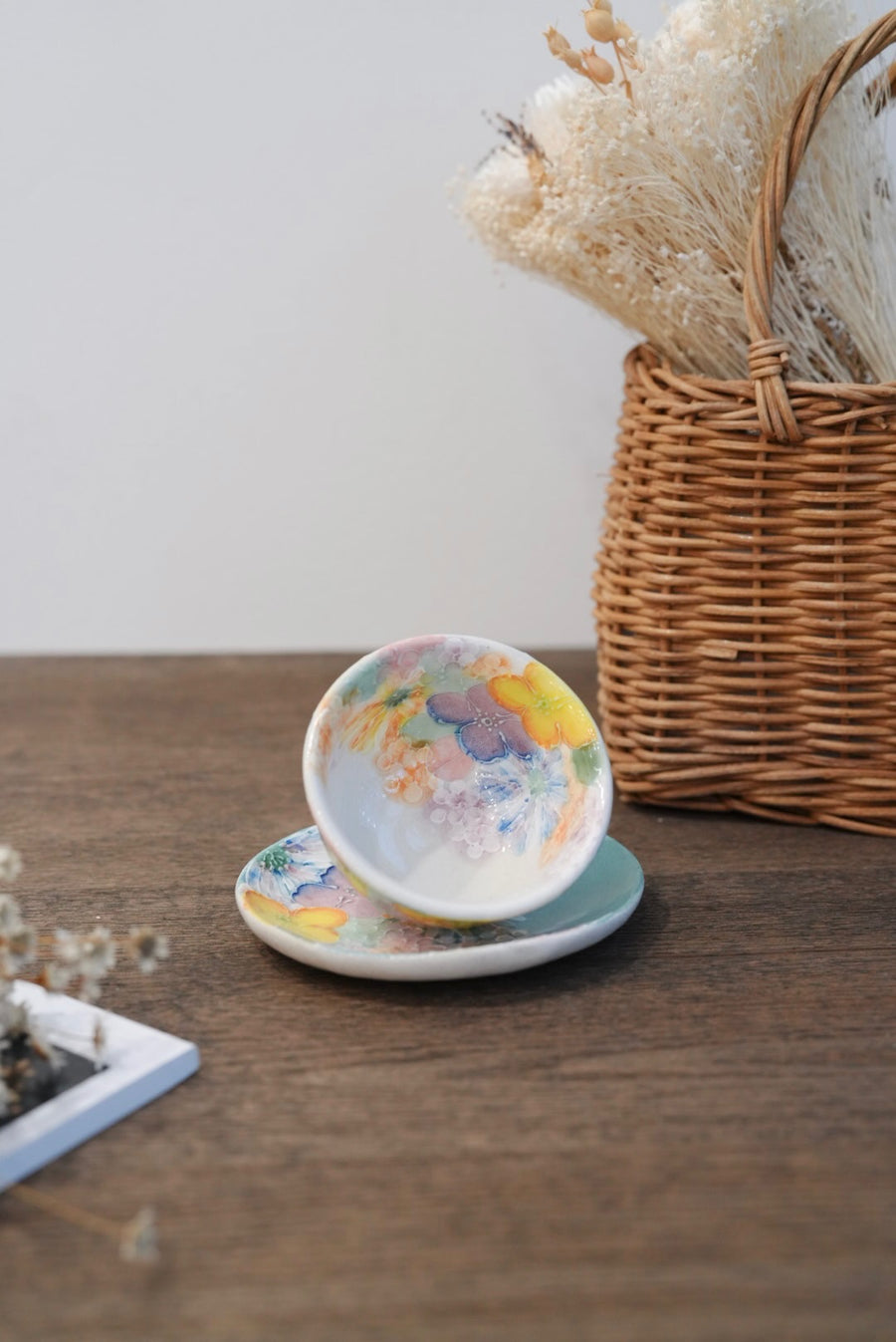 Seto Ware Flower Tea cup with Saucer - Green & Yellow