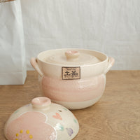 Donabe Banko Ware Double Lids Pink Flower Clay Pot 1.1L