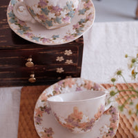 Seto-Yaki Embossed Flower Coffee Mug & Saucer Gift Set