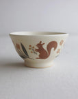 Buncho Pottery Squirrel w Tulip Rice Bowl - Red