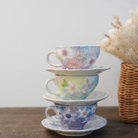 Seto Ware Flower Coffee Cup With Saucer