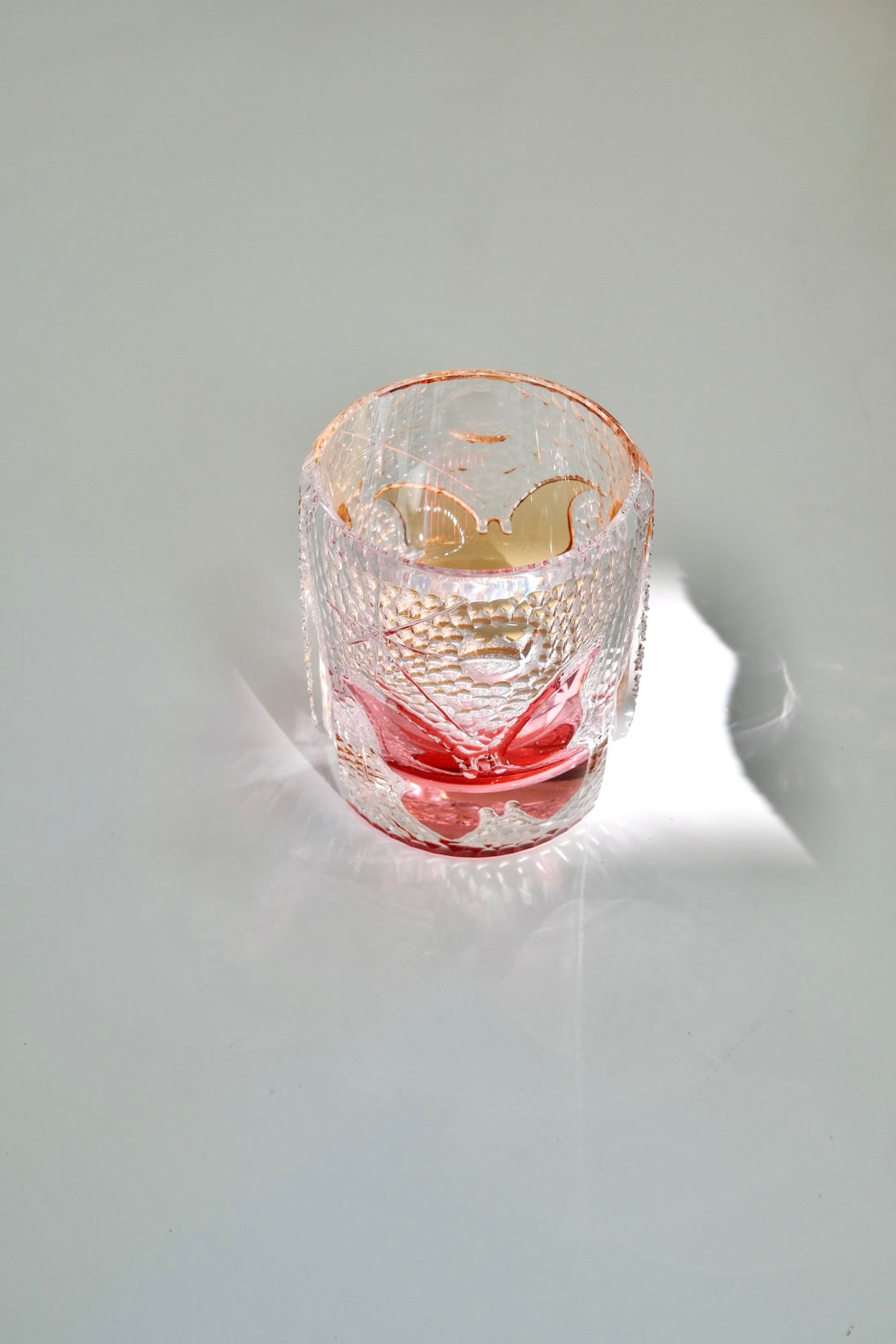 Edo Kiriko Whisky Glass Rock Glass "Butterfly" Yellow/Red by Junichi Nabetani, Master of traditional crafts