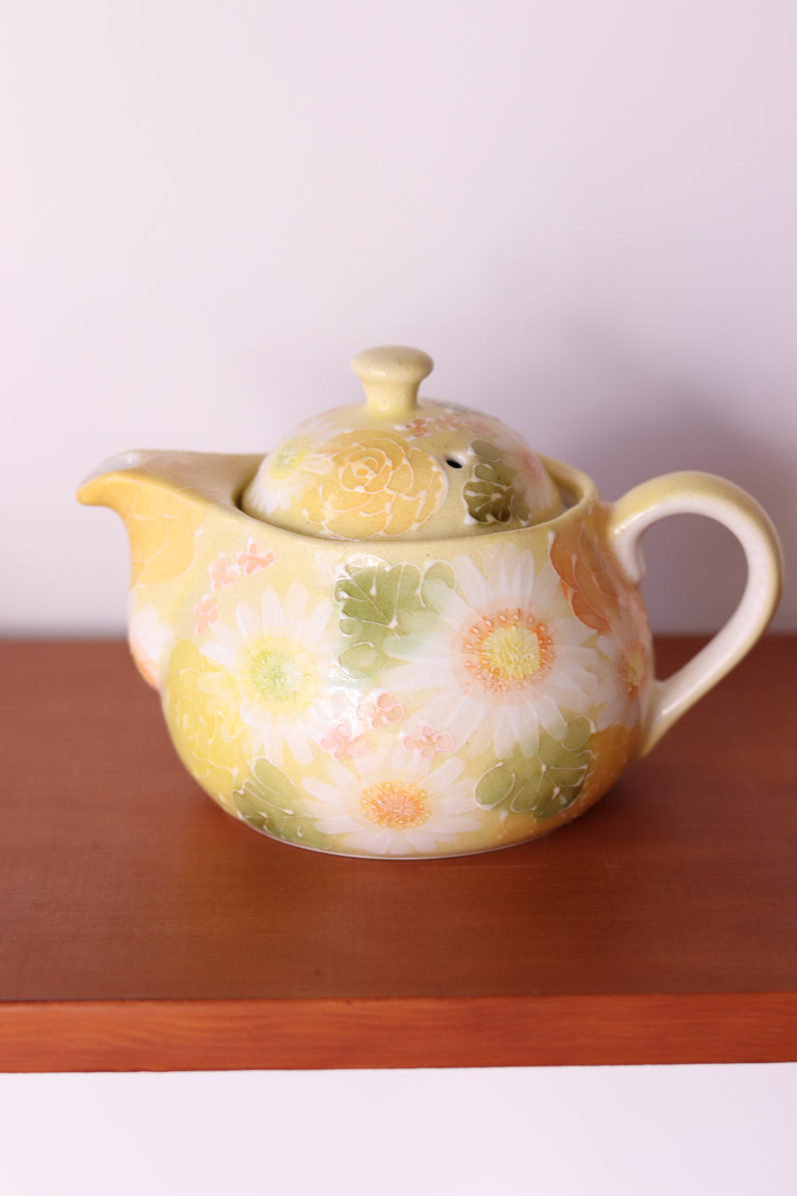 Seto Ware Flower Teapot and Tea cup with Saucer -Yellow