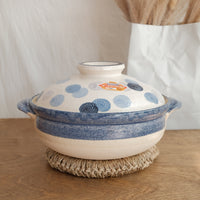 Donabe Banko Ware No.8 Blue Dot Clay Pot
