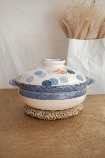 Donabe Banko Ware No.8 Blue Dot Clay Pot