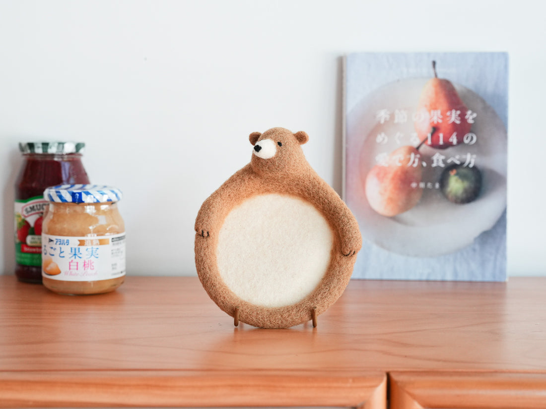 Aya and Yoshiko Wool Felt Animal Coaster - Brown Bear YS03