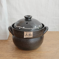 Donabe Banko Ware Double Lids Black Clay Pot 1.1L
