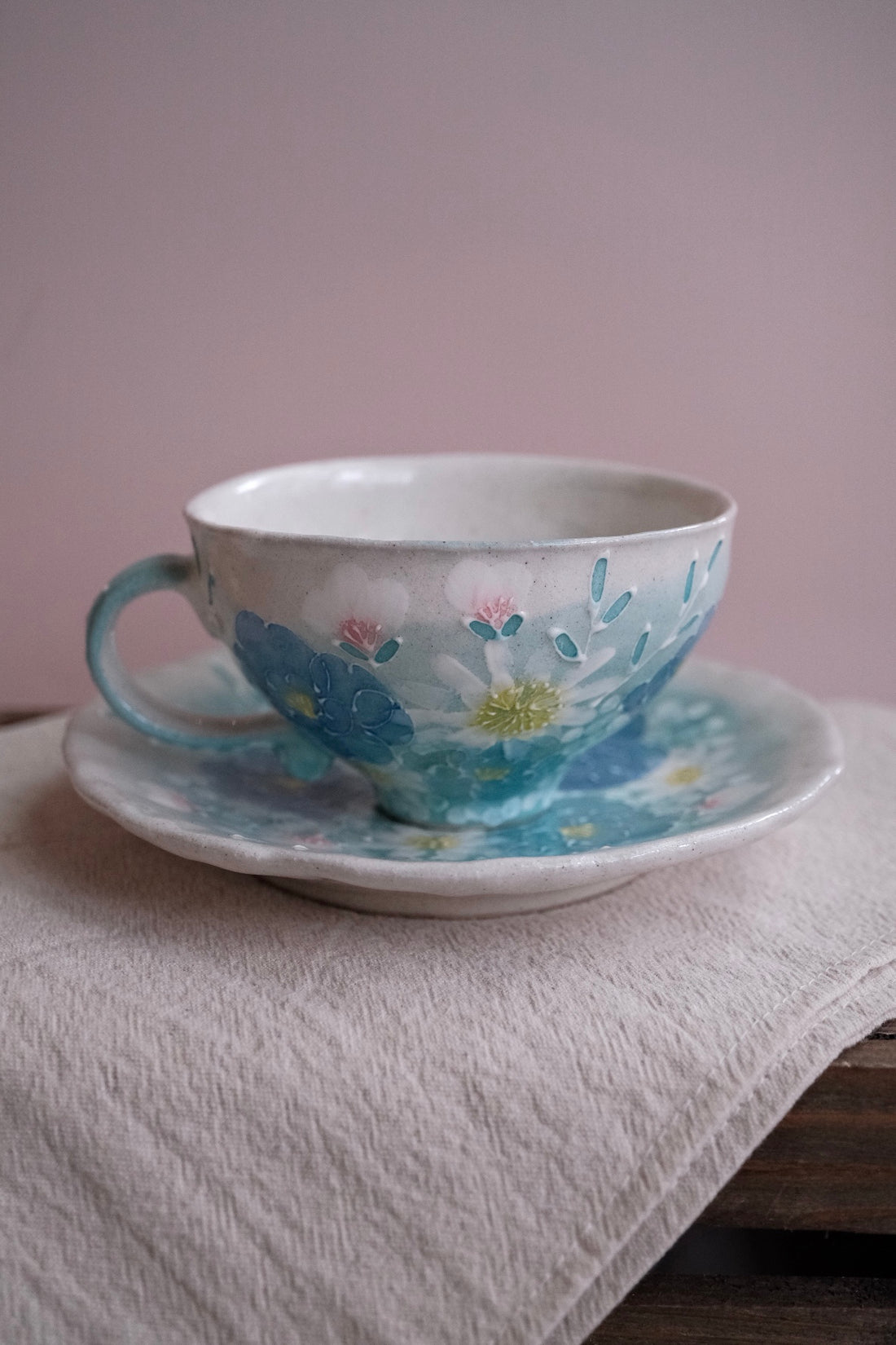 Seto Ware Flower Coffee Cup With Saucer