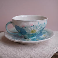 Seto Ware Flower Coffee Cup With Saucer