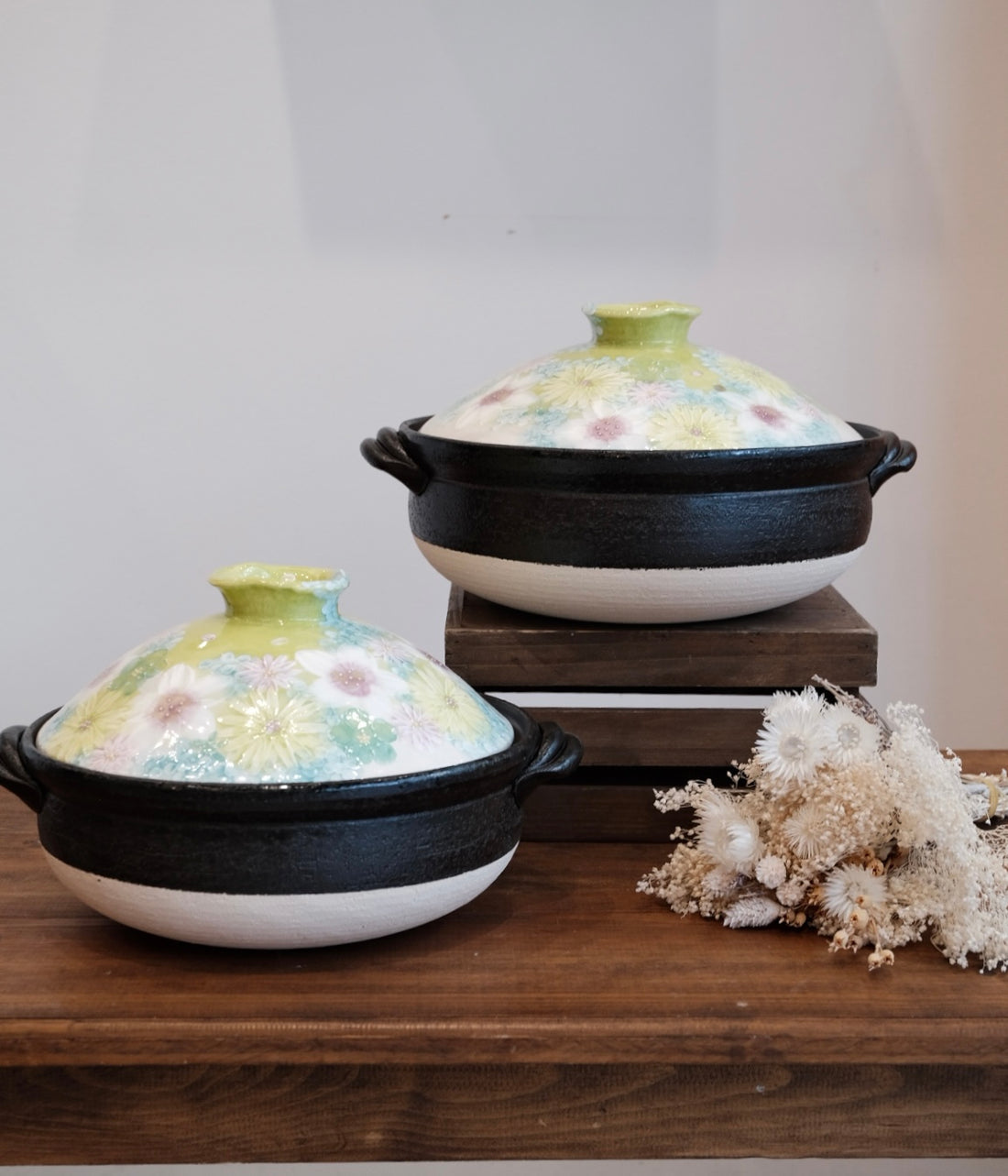 Setoware Flower Donabe Claypot - Green