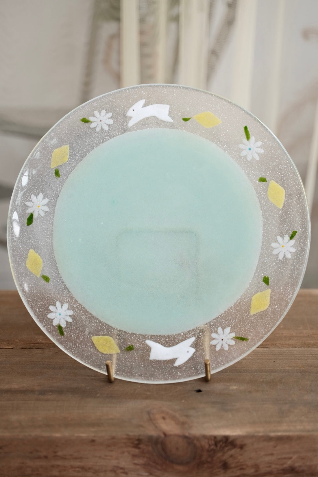 Fuji Glass Studio Green Rabbit Lemon Flower Plate 18cm