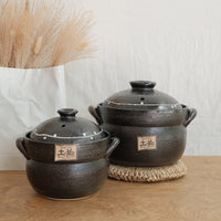 Donabe Banko Ware Double Lids Black Clay Pot 2.2L