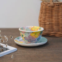 Seto Ware Flower Tea cup with Saucer - Green & Yellow