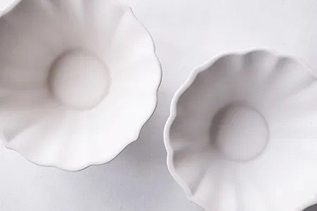 Mashiko Pottery Yoshizawa White Flower Shaped Bowl